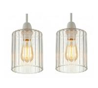 2Pack Ribbed Glass Lamp Shade 14cm Height x 10cm Diameter, Clear Fluted Light Shade Replacement, E27 Easy Fit Ceiling Pendant & Table Lamp Shade, Vintage Modern Lighting for Living Room Bedroom