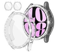 [2Pack] RICHONE Compatible with Samsung Galaxy Watch 6 44mm Screen Protector Clear Case, Glitter Rhinestone Protective Face Covers Soft Bumper Accessories for Galaxy Smart Watch6 Transparent(SM-R940)