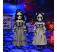 2Pack Scary Twins Halloween Yard Signs Stakes,24 inch Horror Twin Girls Garden Stake Waterproof Scary Zombie Lawn Sign,Scary Twins Halloween Yard Signs Party Supplies Graves Cemetery Decor