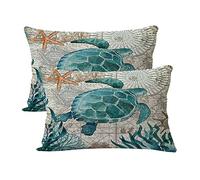 2pack Sea Turtle Pillow Cases Ocean Theme Home Decorative Throw Pillow Covers 12”×20” Coastal Nautical Cushion Covers for Patio Sofa Couch