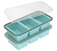 2Pack Silicone Freezer Tray for Ice Cubes,1-Cup Soup Freezer Molds with Lid for Meal Prep, Makes 6 1-Cup Soup Portion Freeze Trays for Storing 350mL/200mL Broth, Leftovers and Sauce(Blue Green)