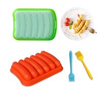2Pack Silicone Hot Dog Mold with Oil Brush, 6-Gravity Hot Dog Baking Pan, Cooking Molds for DIY Sausages, Breads, Candies, Jellies and Chocolates(Orange&Green)