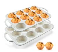2Pack Silicone Muffin Pan for Baking with Metal Reinforced Frame, 12 Cup Regular Size Cupcake Pan, BPA Free Silicone Muffin Tray, Cupcake Baking Pan Molds for Oven Dishwasher Safe