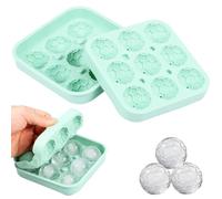 2Pack Silicone Soccer Ice Ball Maker with Lid Reusable Football Shaped Round Ice Cube Trays Easy Release Flexible Mould for Whiskey Cocktails Gin Baking Chocolate Making(Green-9Grids)