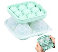 2Pack Silicone Soccer Ice Ball Maker with Lid Reusable Football Shaped Round Ice Cube Trays Easy Release Flexible Mould for Whiskey Cocktails Gin Baking Chocolate Making(Green-9Grids+4Grids)