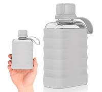 2Pack Slim Flat Water Bottle, 240ml Mini Portable Travel Liquor Flask with Silicone Sleeve, BPA Free Clear Small Flask, Leakproof Pocket Drinking Bottle for Alcohol, Juice, Gym & Office (Grey)