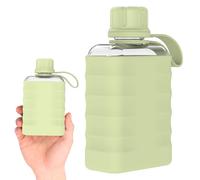 2Pack Slim Flat Water Bottle, 240ml Mini Portable Travel Liquor Flask with Silicone Sleeve, BPA Free Clear Small Flask, Leakproof Pocket Drinking Bottle for Alcohol, Juice, Gym & Office(Green)