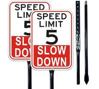 2Pack Slow Down Speed Limit 5MPH Sign with 36" Metal Thick Stakes, 10'' x 14'' Rust Free Heavy Duty Reflective Aluminum,Easy to Mount,Outdoor use