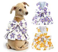 2Pack Small Dog Harness Dress for Girl Puppy Cat Dress with Flower Pattern Bow Adjustable Breathable Lining Back D-Ring Cute Outfits for Small Puppy, Cat Dresses for Cats Only or Dog Girl Clothes