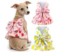 2Pack Small Dog Harness Dress for Girl Puppy Cat Dress with Strawberry&Lemon Pattern Adjustable Breathable D-Ring Outfits for Small Puppy Cat Dresses for Cats Only or Dog Girl Clothes