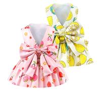 2Pack Small Dog Harness Dress for Girl Puppy Cat Dress with Strawberry&Lemon Pattern Adjustable Breathable D-Ring Outfits for Small Puppy Cat Dresses for Cats Only or Dog Girl Clothes