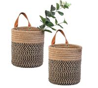 2pack Small Hanging Baskets-Cotton Rope Wall Basket with Handle, Hanging Storage Basket, Shelf Baskets Storage Bin Closet Organizer - 6.3" x 7", Woven Plant Basket (Jute-black)