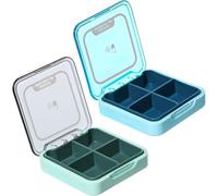2pack Small Pill Box with 4 Large Compartments, Tablets and Medication, Moistureproof Travel Pill Organiser for Daily Use, Pocket Size, Easy Open Design (Green and Blue)