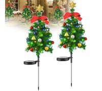 2Pack Solar Christmas Tree Outdoor Christmas Decorations with 12 LED Multicolor Lights,Outdoor Solar Christma Tree Waterproof Garden Stake Light for Garden Yard House Front Porch Door Grave Cemetery
