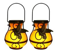 2pack Solar Lights Outdoor Garden,Led Solar Hanging Lantern with Realistic Flickering Flame,Waterproof Garden Ornament for Outside,Patio,Table,Camping,Halloween Decor