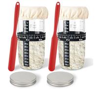 2PACK Sourdough Starter Jar 730ml, 24oz Glass Sourdough Starter Kit with Date Feeding Band, Thermometer, Cloth Cover & Metal Lid, Reusable Sourdough Bread Baking Supplies, Home Baking Supplies