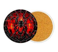 2Pack Spider Ceramic Coasters Absorbent Coasters for Drinks with Cork Base,Spider Coaster for Table Office Desk Decor Coffee Cup Wine Beer Bar Cup Mat 3.9 Inch,Spiders Gifts for Women,Men,Dad