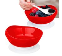 2Pack Spill Proof Scoop Bowl with Non-Skid Suction Base, Adaptive Self-Feeding Dinnerware for Elderly and Disabled(Red)