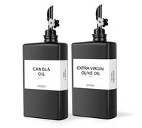 2pack Square Glass Oil Dispenser,Black Kitchen Olive Oil Bottle with Plum-Shaped Auto-Open Pourer, Oil and Vinegar Dispenser Set with Silicone Funnel&40 Waterproof Labels(350ml/11.8 oz)