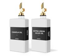 2pack Square Glass Oil Dispenser,White Kitchen Olive Oil Bottle with Plum-Shaped Auto-Open Pourer, Oil and Vinegar Dispenser Set with Silicone Funnel&40 Waterproof Labels(350ml/11.8 oz)
