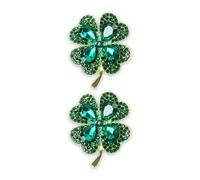 2Pack St Patrick's Day Brooch, Large Shining Rhinestone Four Leaf Clover Brooch Pin Green Irish Shamrock Brooch Pin Badge St Patrick's Day Gift