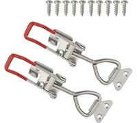 2Pack Stainless Steel 304 Adjustable Toggle Clamp Catch Clasp with Lock Hole, Heavy Duty Quick Release Clamp Anti-Slip Push Pull Toggle Clamp w/Free Screws Latch (Color : Silver+red)