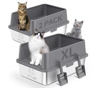 2PACK Stainless Steel Cat Litter Box with High Sides Lid, Extra Large XL Litter Box for Big Cats, Metal Kitty Litter Boxes with Anti-Leakage Enclosure,Non-Stick,Odorless,Scoop Included