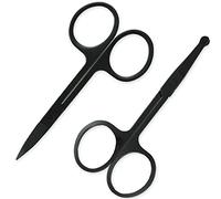 2Pack Stainless Steel Nose Hair Scissors for Trimming Facial Hair Ear Hair Eyebrow(Black)