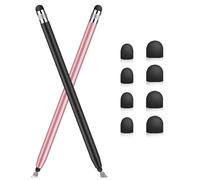 2Pack Stylus Pens for Touch Screens,Stylus pen with Six Replacement Rubber Tibs,Tablet Pen High-Sensitivity&Double-Ended Design for All Phones/Tablets/Samsung Galaxy/Xiaomi/IOS/Android (Black&Pink)