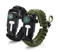 2Pack Survival Paracord Bracelet - 5-in-1 Adjustable Tactical Bracelet for Men with 10 ft Paracord, Flint Fire Starter, Compass, Whistle & Scraper - Survival Gear for Camping, Hiking, Fishing & Travel