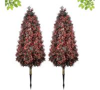 2PACK Tall Artificial Plants Outdoor Topiary Tree with Stake,100CM Artificial Cedar Topiary Trees,Outdoor Fake Cypress Tree Faux Shrubs Boxwood Plants for Spring Summer Garden Decor