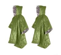 2Pack Thermal Rain Coat with Water Resistant PE Material and Heat Reflective Aluminum Coating for Extreme Cold Survival Blanket (Green (130 * 100cm))