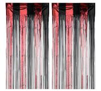2Pack Tinsel Foil Fringe Curtains, 6.6Ft x 3.2Ft Backdrop Curtains Red and Black Party Decorations for Stranger Things Halloween Decorations Party Supplies