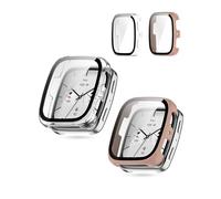 2pack,toergy Screen Protector Case for AMAZFIT Active 2 /Active 2 Square - Integrated Design for Ultimate Smartwatch Protection,PC + Screen Tempered Film,Anti-Scratch,Transparent,Pink