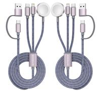 2Pack Travel Essentials,3 in 2 USB C Cable for Apple Watch Charger,iPhone Charger,Multi Charging Cable,Cruise Vacation Camping Essentials for iWatch Series 11-2/Ultra,iPhone 17-12,Car,Grey-6FT