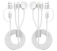 2Pack Travel Essentials,3 in 2 USB C Cable for Apple Watch Charger,iPhone Charger,Multi Charging Cable,Cruise Vacation Camping,Portable for iWatch Series 11-2/Ultra/SE & iPhone 17-12,Car,White-6FT