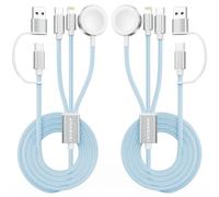 2Pack Travel Essentials,3 in 2 USB C Cable for Apple Watch Charger,iPhone Charger,Multi Charging Cable,Cruise Vacation Camping,Portable for iWatch Series 11-2/Ultra/SE & iPhone 17-12,Car,Blue