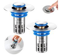 2pack Universal Bathroom Sink Stopper Replacement,Pop Up Sink Drain Strainer Hair Catcher,Solid Brass Silent Popper Core/Stopper/Cover,Stainless Steel Removable Filter Basket for 1.05~2.0''Hole