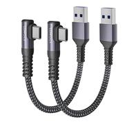 2Pack USB C Android Auto Cable Right Angle 50CM/0.5M 10Gbps Data USB3.1 Gen2 Type C 90 Degree QC3.0 3.1A USB A to C Charging for iPhone 16 Pro Samsung Note20 Galaxy S23/S22/S21 Z Flip 5 Tab S9 Pixel8