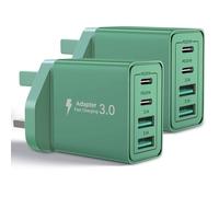 2Pack USB C Plug,40W 4-Port Fast USB C Charger Plug Dual Port PD Power Adapter + QC Mains Wall Chargers Type C Charger Plug for iPhone 17 16 15 14 13 12 Pro Max 8