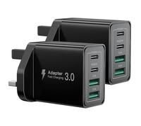 2Pack USB C Plug Fast Charge, 40W 4-Port Multi USB Charger Plug Fast Charging Head for iPhone 17 16 15 14 13 12 11 Pro Max SE XS XR, iPad, Samsung,Dual Port USBC Power Adaptor Type C Wall Head