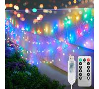2pack USB Firecracker Fairy Lights, 10Ft 100LEDs String Lights Waterproof Silver Wire Starry Firefly Lights for DIY Wreath Home Weeding Indoor Outdoor Christmas Decorations, Multicolor