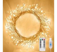 2pack USB Firecracker Fairy Lights Plug in, 10ft 100 LED Twinkle String Lights with Remote and Timer, Waterproof Cluster Lights for Indoor Wreath DIY Party Wedding Christmas Decoration, Warm White