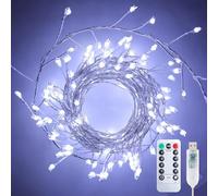 2pack USB Powered Fairy Lights,10Ft 100 LEDs Firecracker String Lights with Remote,Christmas Lights Cluster Starry String Lights for Ceiling Bedroom Wreath Garland Window Christmas Decoration,White
