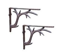 2Pack Wall Shelf Bracket, Heavy Duty, DIY Projects, Hardware Included, Antler Shape, Vintage Look, Wall Coat Rack, Antique Brown Finish, Floating Shelf Bracket Shelves (19cm/7.5in,Brown)