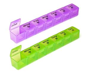 2pack Weekly Pill Organiser, Pill Boxes 7 Day 2 Times a Day Large Pill Box Organiser 14 Day XL Medication Tablet Case for Travel Fish Oil Vitamin Holder(Purple-Green)