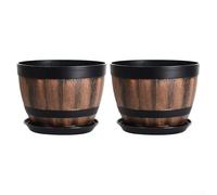 2pack Wooden Effect Pot, Imitation Wood Planting Barrels, Outdoor Garden Flower Tree Plant for Planting Flowers & Trees(B)