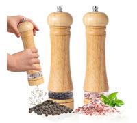 2Pack Wooden Salt and Pepper Grinder Set, 8Inch Salt and Pepper Grinders Set,Oak Wood Salt Mill Pepper Grinder Set Refillable with Adjustable Rotor