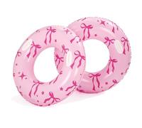 2Pack34 inch Stripe Pool Swim Ring with Handles Inflatable Pool Floats Water Fun Large Adult Swimming Pool Float for Beach Lake Summer Holiday Beach Party (Green Stripes)(Pik Bow)