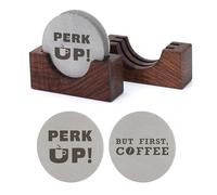 2Packs 53.3mm Espresso Puck Screen | Handmade Walnut Stand | 1.7mm Thickness 150μm 316 Stainless Steel
